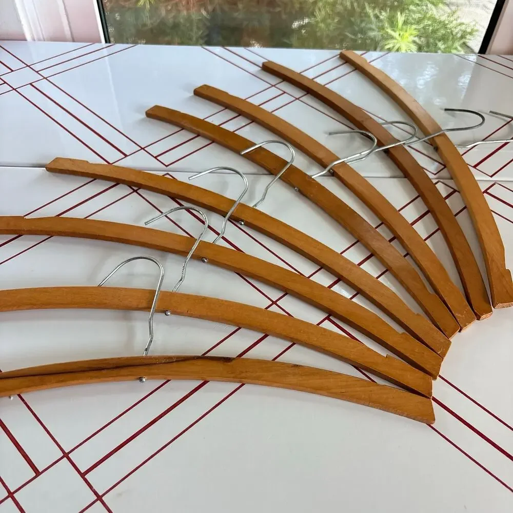Vintage Wood Clothes Hangers Set of 8 Curved Notched 16 Inch